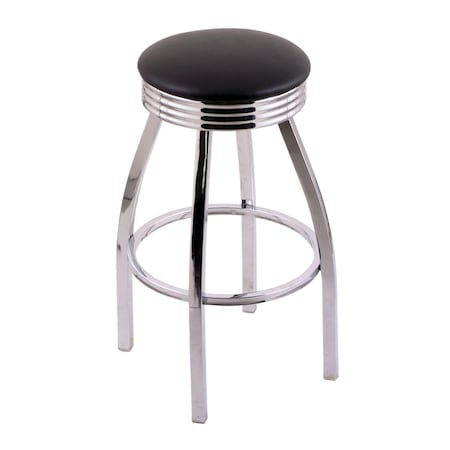 Holland Bar Stool Co 30" Bar Stool, Chrome Finish, Accent Ring, Black Vinyl Seat, 360 Swivel C8C3C30BlkVinyl